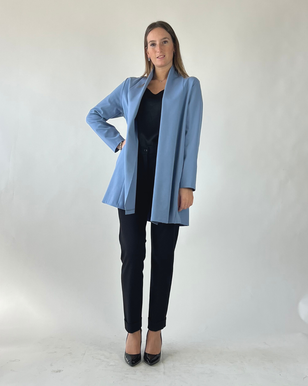 CARDIGAN COLLO A SCIALLE IN TINTA UNITA POLVERE