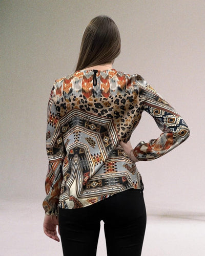 BLUSA GIROCOLLO STAMPA ETNICA