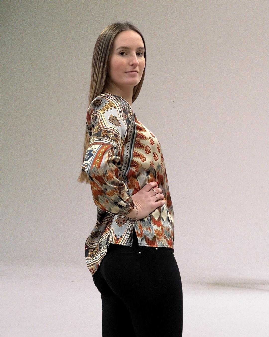 BLUSA GIROCOLLO STAMPA ETNICA