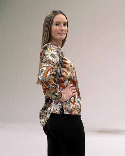 BLUSA GIROCOLLO STAMPA ETNICA