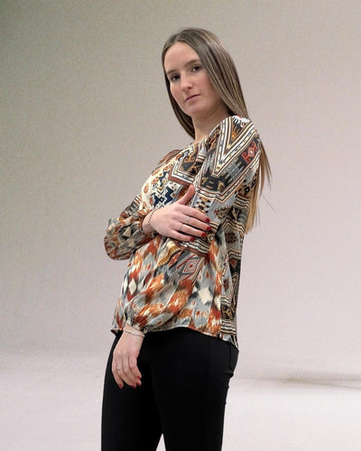 BLUSA GIROCOLLO STAMPA ETNICA