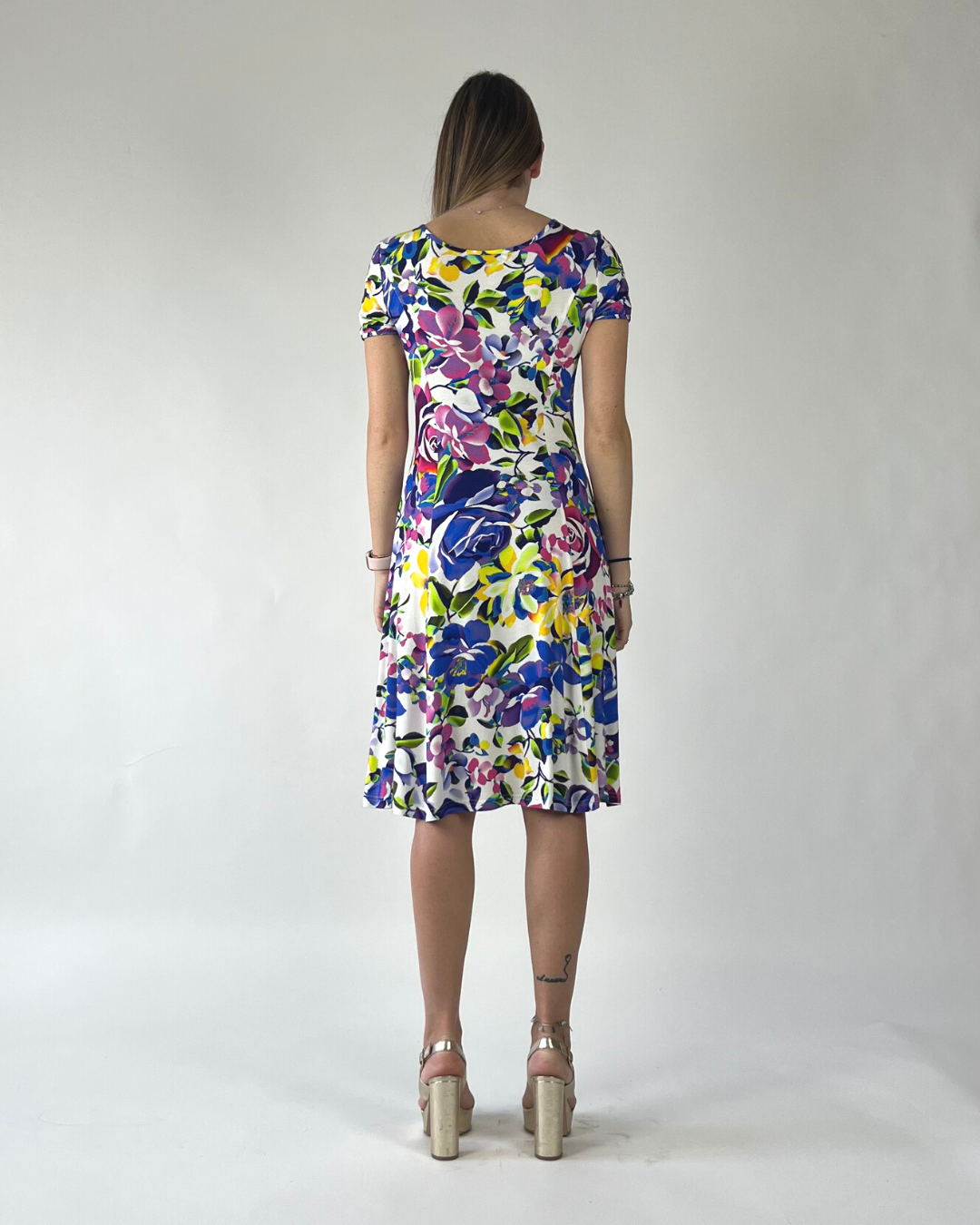 ABITO GODET IN FANTASIA FIORE BLU