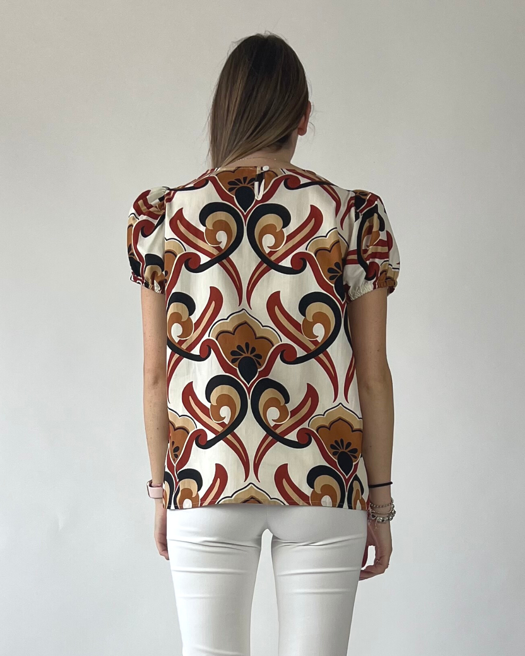 BLUSA MANICA A SBUFFO IN FANTASIA BIANCA