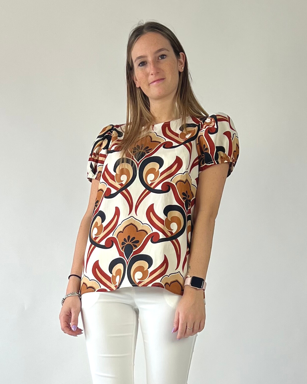 BLUSA MANICA A SBUFFO IN FANTASIA BIANCA
