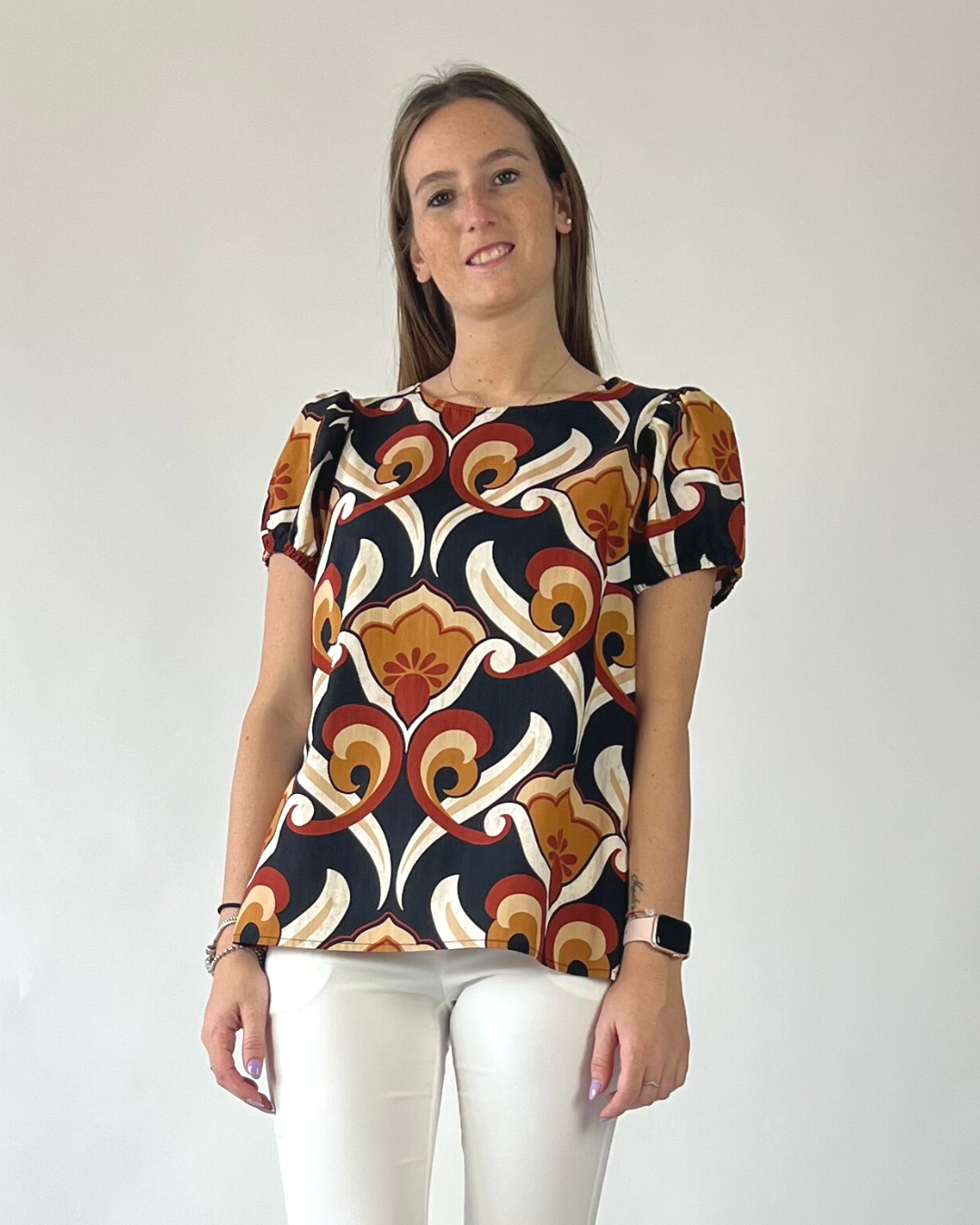 BLUSA MANICA A SBUFFO IN FANTASIA NERA