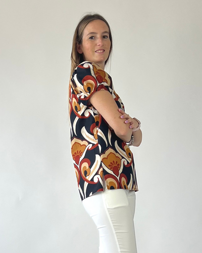 BLUSA MANICA A SBUFFO IN FANTASIA NERA