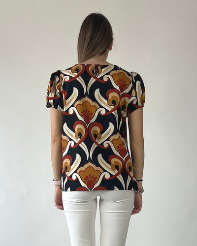 BLUSA MANICA A SBUFFO IN FANTASIA NERA