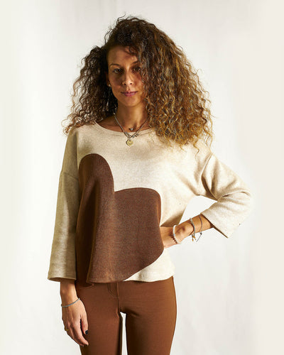 MAGLIA BEIGE CON CUORE MARRONE