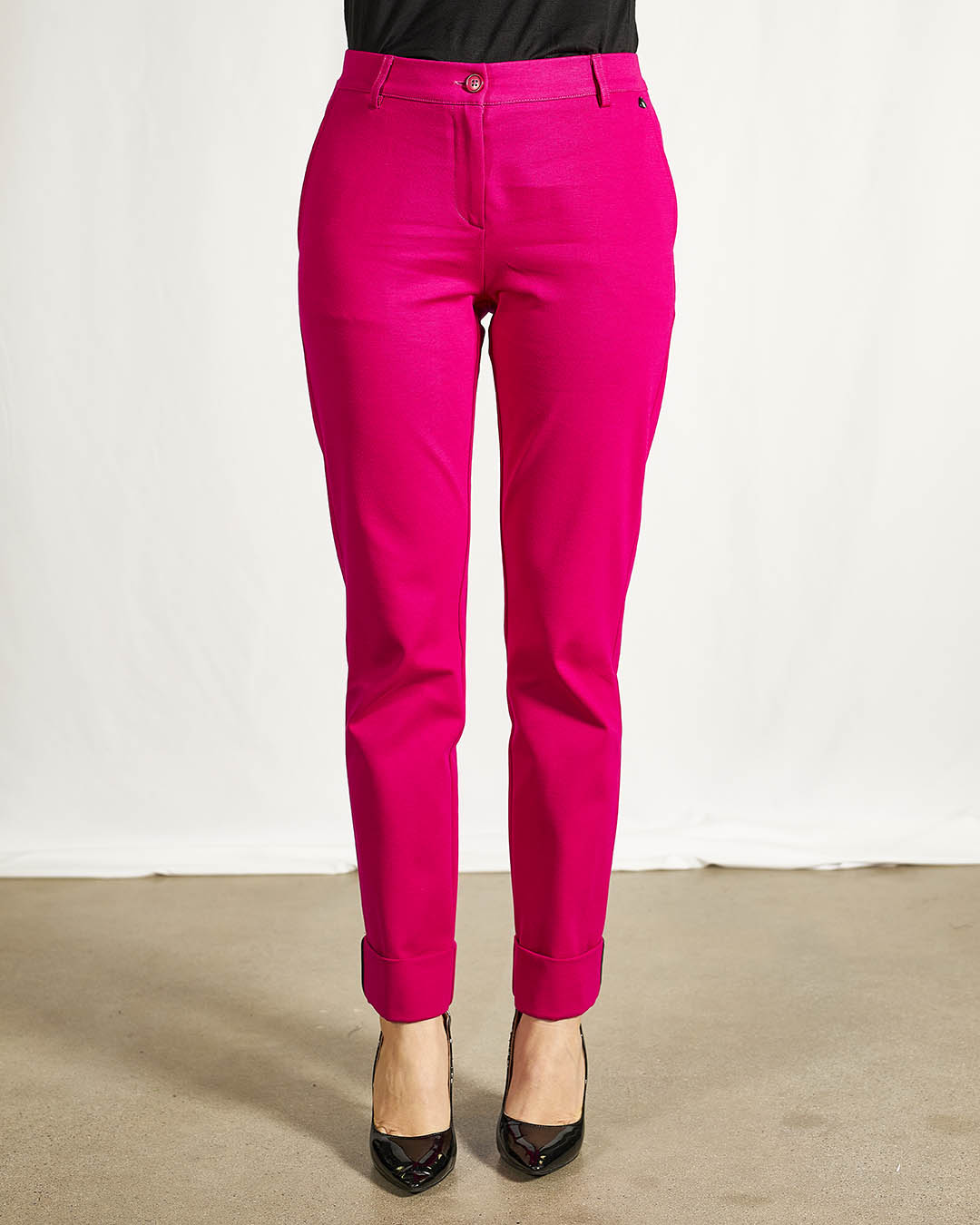PANTALONE CLASSICO TINTA UNITA FUCSIA CON RISVOLTO