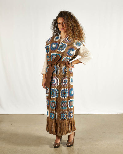 GILET LUNGO CROCHET CON FRANGE