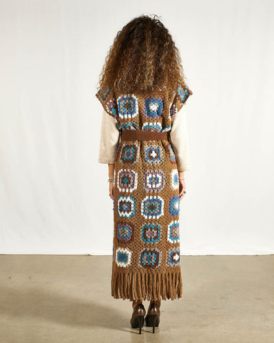 GILET LUNGO CROCHET CON FRANGE