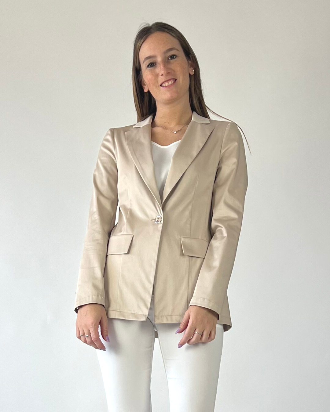 GIACCA MONOPETTO IN COTONE BEIGE