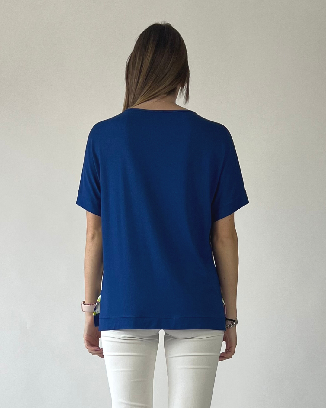 MAGLIA MEZZA MANICA IN FANTASIA FIORE BLU