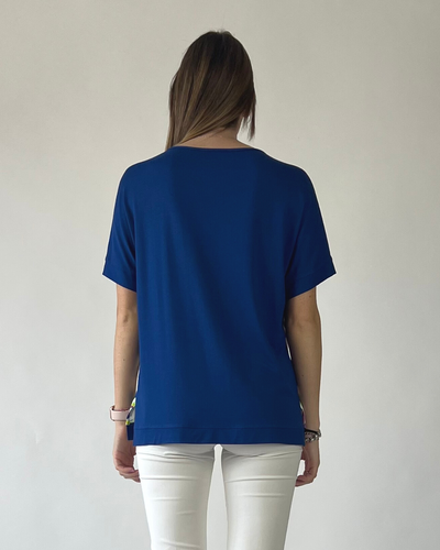 MAGLIA MEZZA MANICA IN FANTASIA FIORE BLU