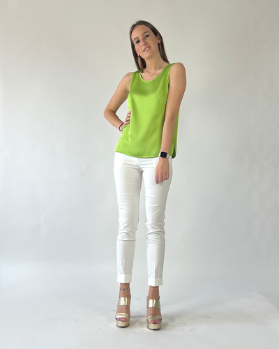 CAMICIA SMANICATA IN RASO VERDE LIME