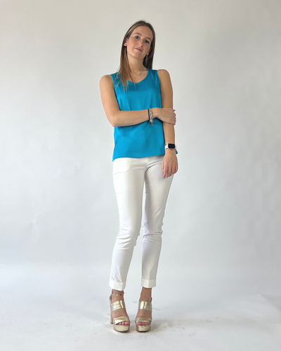 CAMICIA SMANICATA IN RASO TURCHESE
