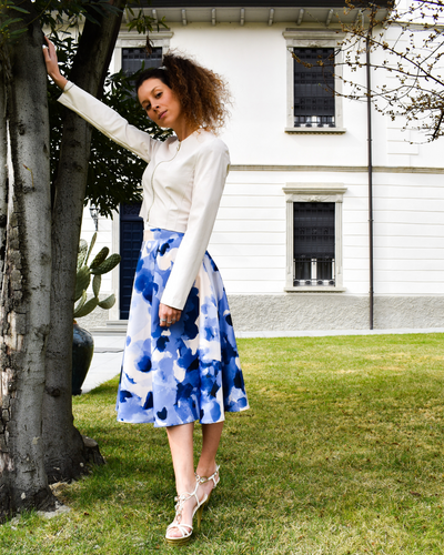 GONNA GODET IN STAMPA FIORE BLU