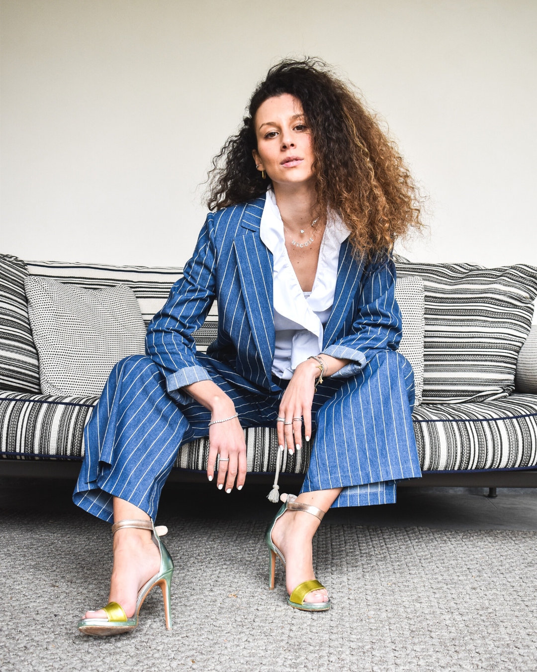 PANTALONE GAUCHO A RIGHE BLU