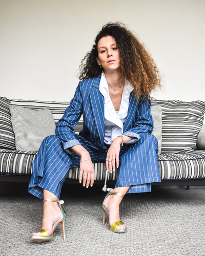 PANTALONE GAUCHO A RIGHE BLU