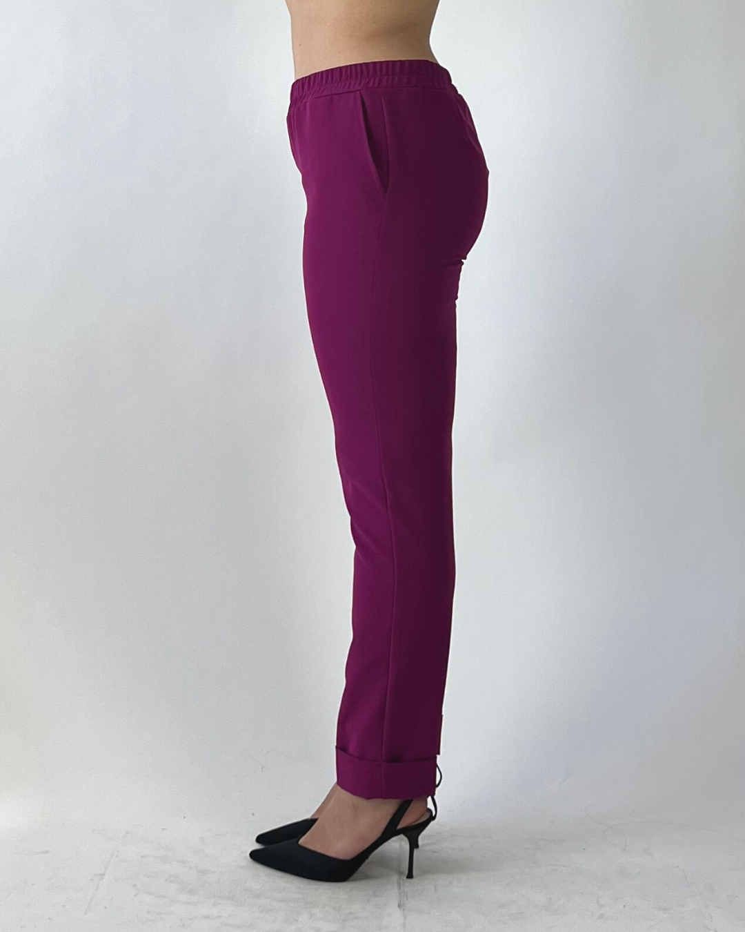 PANTALONE CURVY CON RISVOLTO CICLAMINO