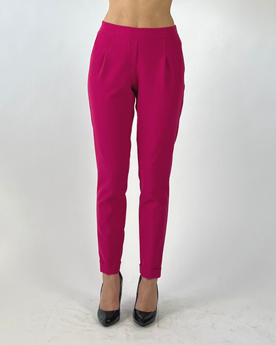 PANTALONE CON PENCES E RISVOLTO FUCSIA