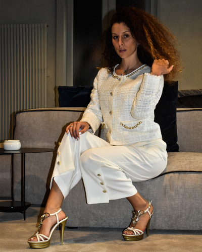 PANTALONE GAUCHO CON CINTURA BIANCO