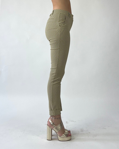 PANTALONE SKINNY CON RISVOLTO IN FANTASIA VERDE