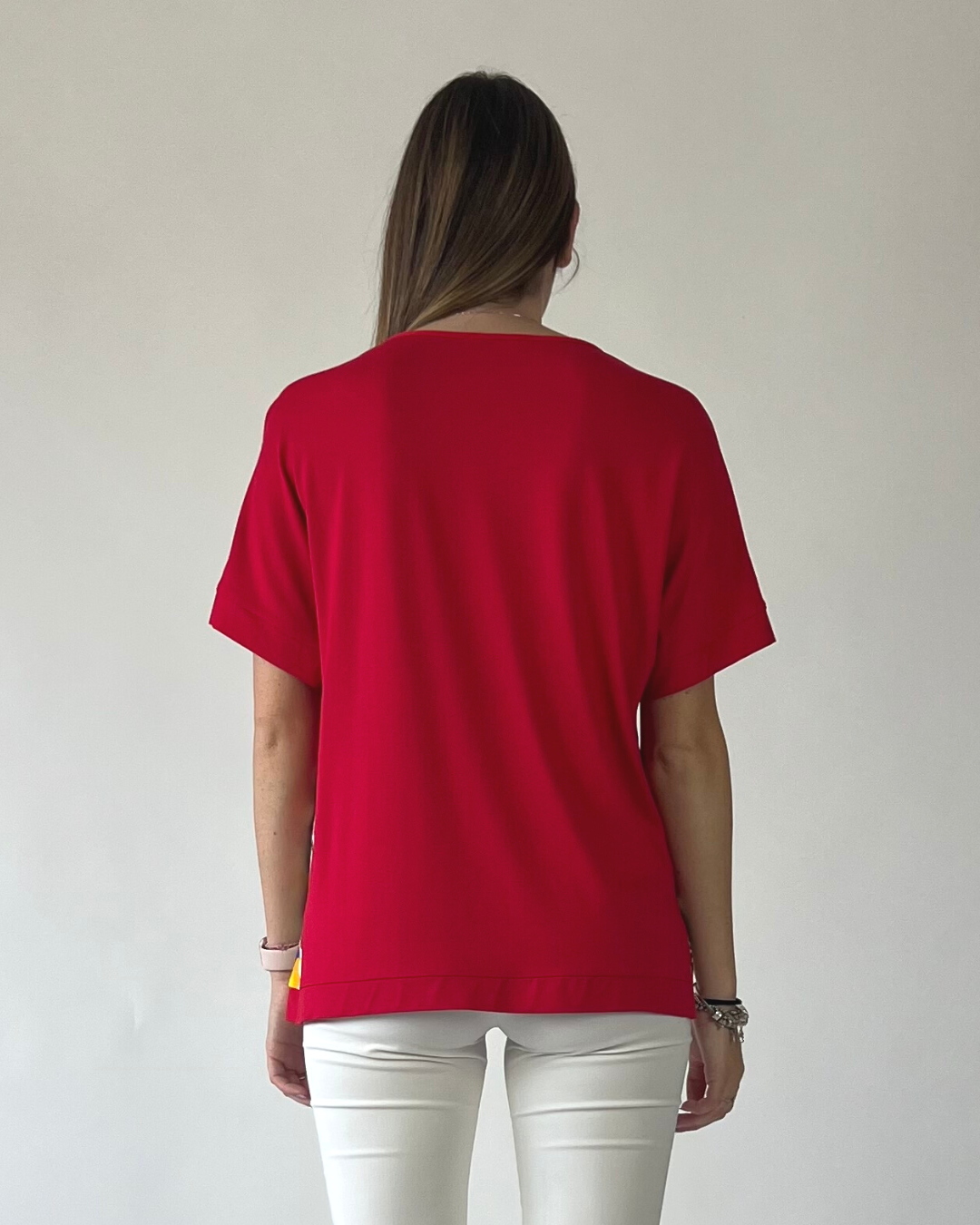 MAGLIA MEZZA MANICA IN FANTASIA FIORE ROSSO