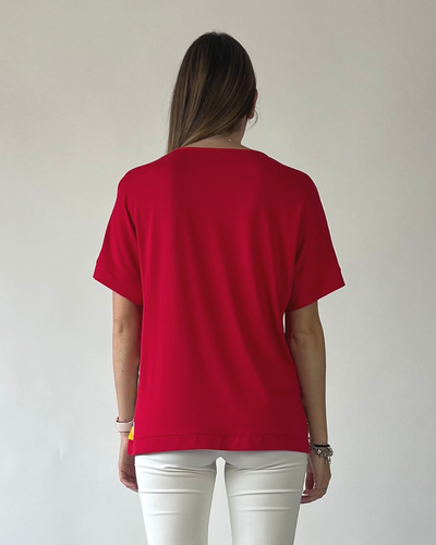 MAGLIA MEZZA MANICA IN FANTASIA FIORE ROSSO