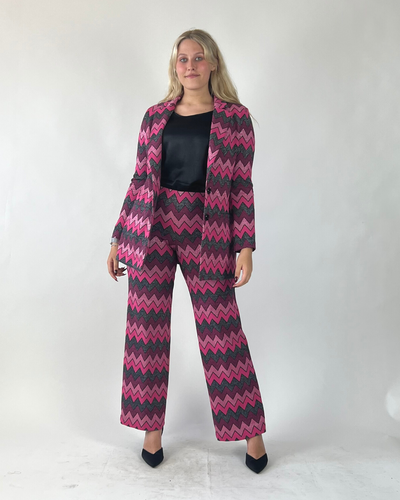 PANTALONE PALAZZO JACQUARD CHEVRON FUCSIA