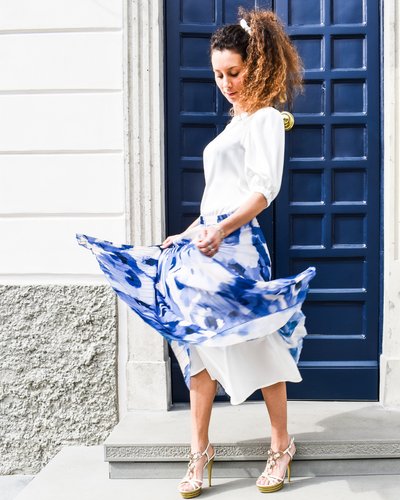 GONNA PLISSE' IN STAMPA FIORE BLU