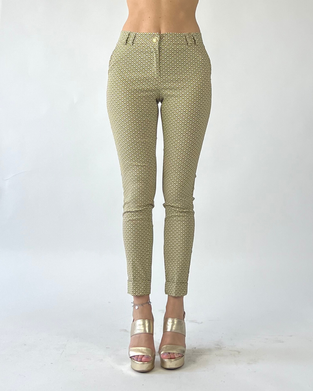 PANTALONE SKINNY CON RISVOLTO IN FANTASIA VERDE