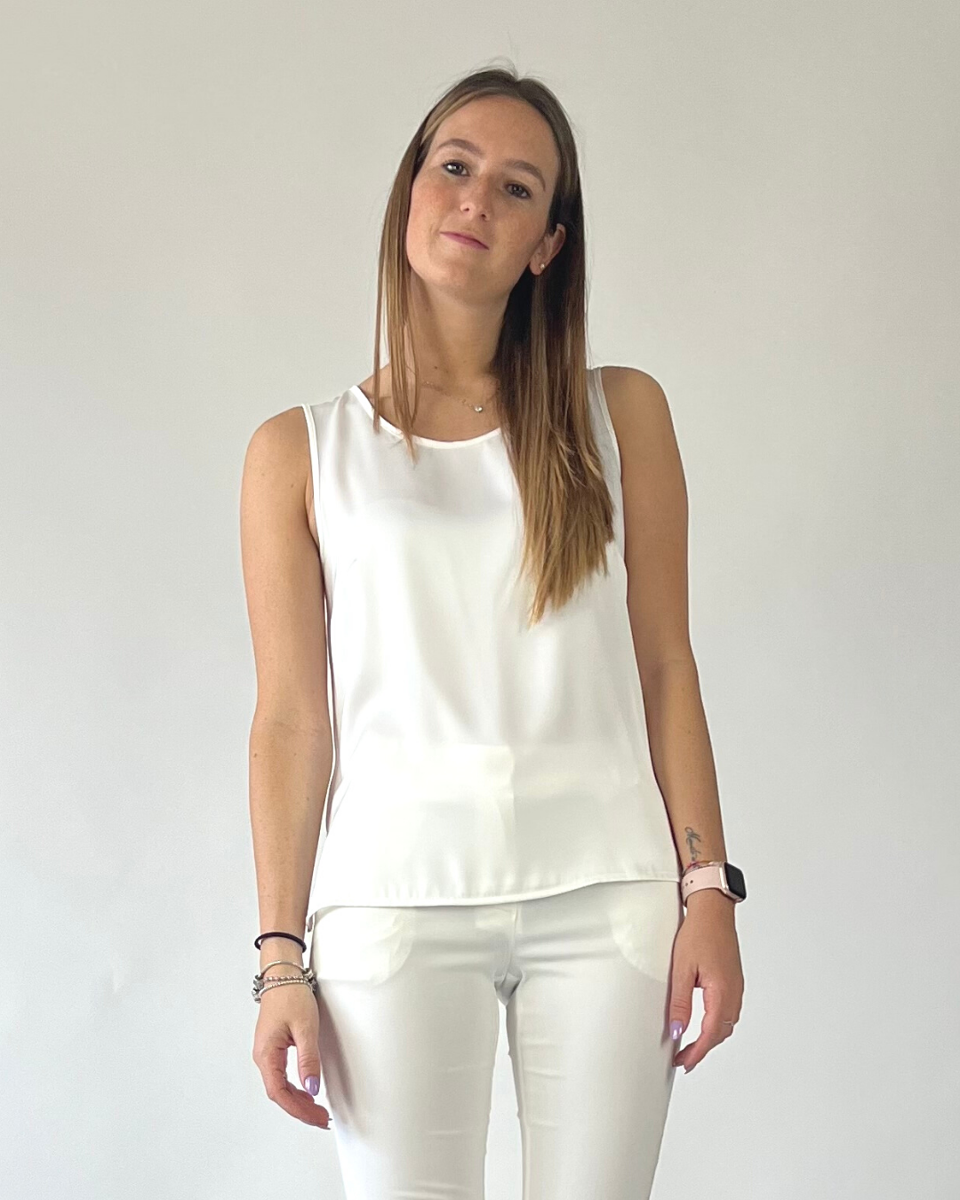 CAMICIA SMANICATA IN RASO BIANCA