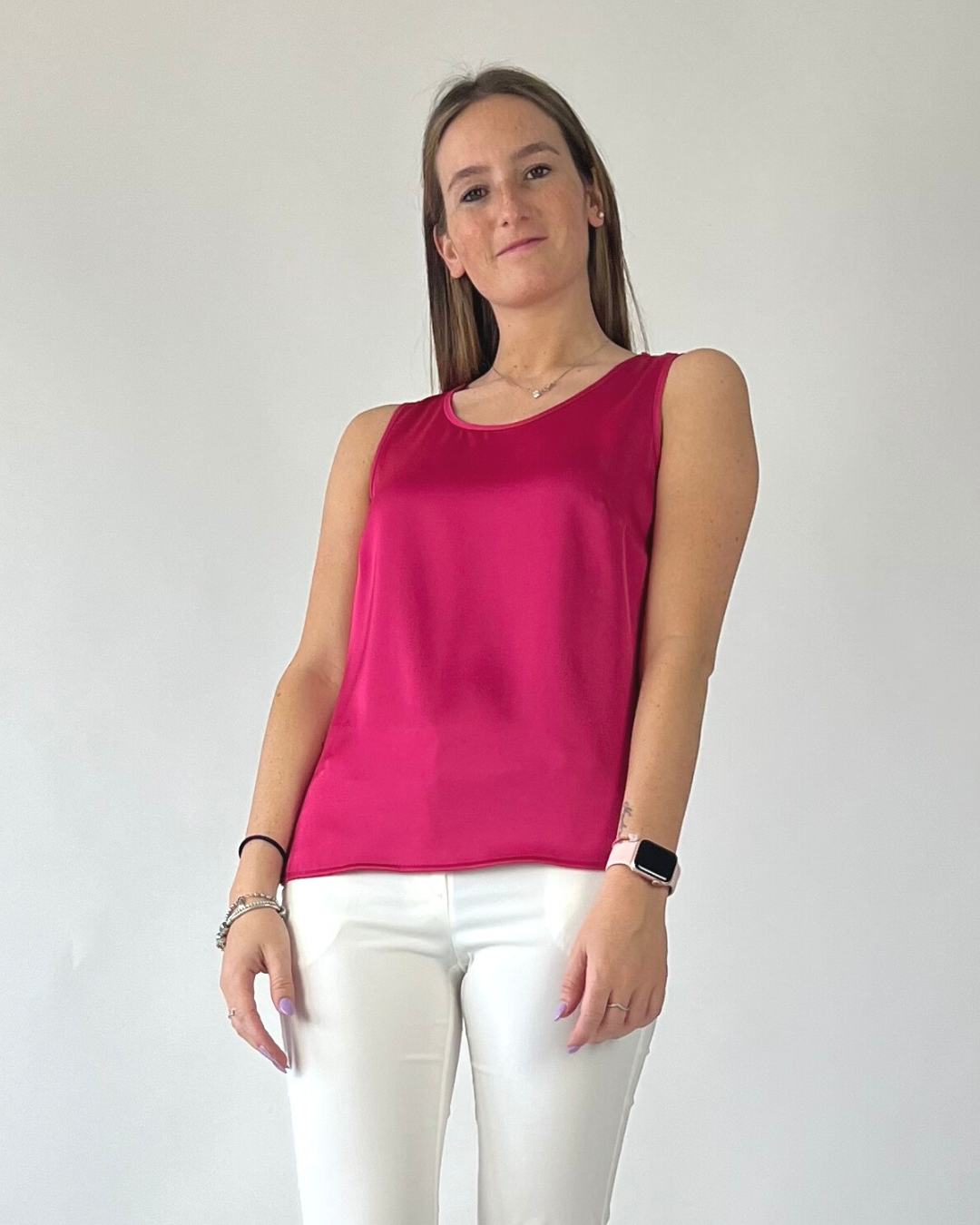 CAMICIA SMANICATA IN RASO FUCSIA