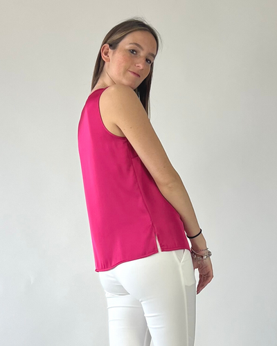 CAMICIA SMANICATA IN RASO FUCSIA