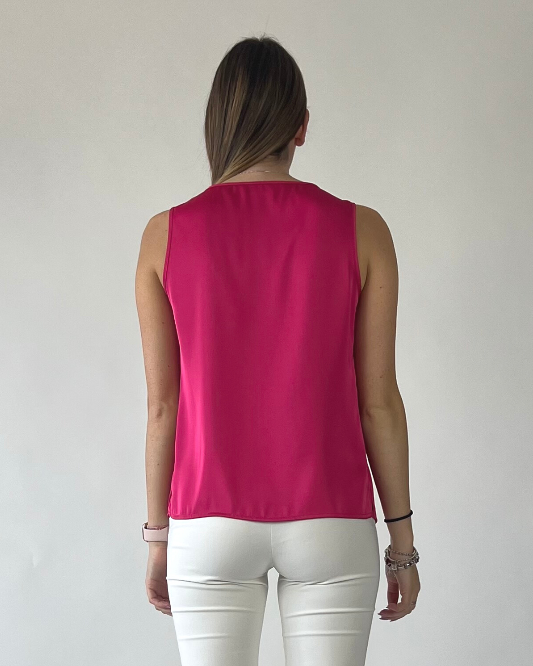 CAMICIA SMANICATA IN RASO FUCSIA