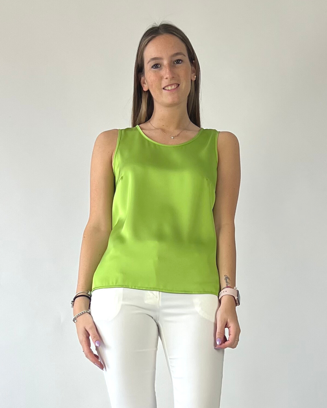 CAMICIA SMANICATA IN RASO VERDE LIME