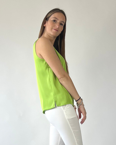 CAMICIA SMANICATA IN RASO VERDE LIME