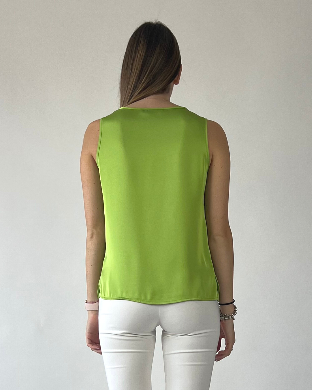 CAMICIA SMANICATA IN RASO VERDE LIME