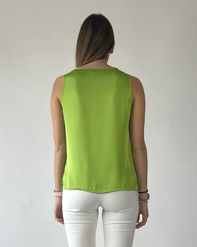 CAMICIA SMANICATA IN RASO VERDE LIME