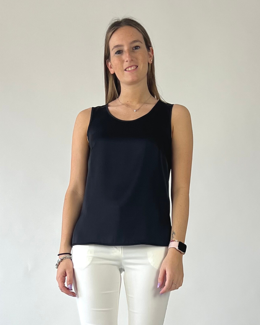 CAMICIA SMANICATA IN RASO NERA
