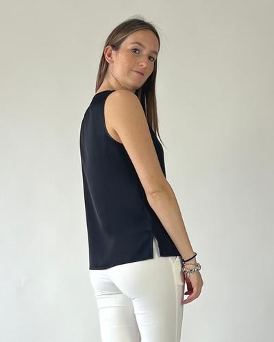 CAMICIA SMANICATA IN RASO NERA