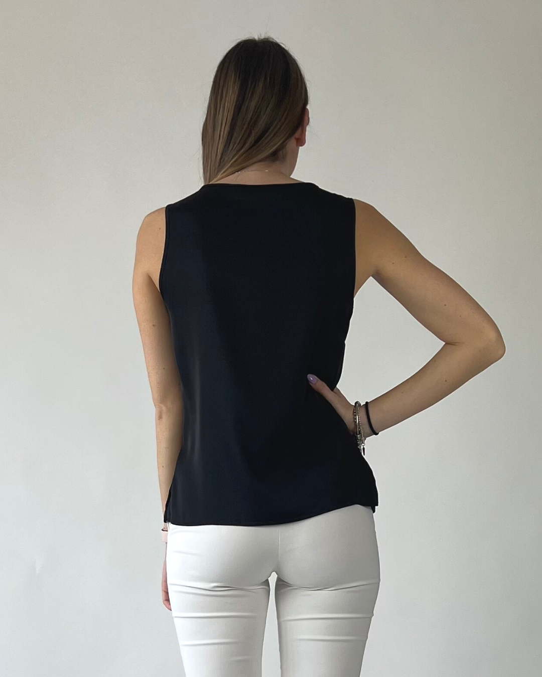 CAMICIA SMANICATA IN RASO NERA