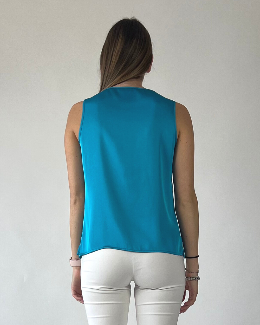 CAMICIA SMANICATA IN RASO TURCHESE
