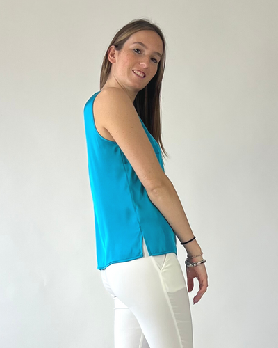 CAMICIA SMANICATA IN RASO TURCHESE