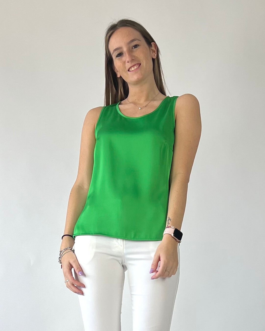 CAMICIA SMANICATA IN RASO VERDE BRASILE