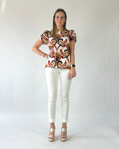 BLUSA MANICA A SBUFFO IN FANTASIA BIANCA