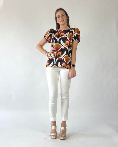BLUSA MANICA A SBUFFO IN FANTASIA NERA