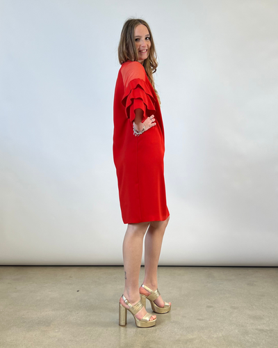 ABITO CON INSERTO TULLE ROSSO