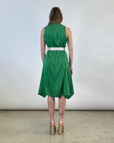 ABITO IN RASO CON CINTURA VERDE